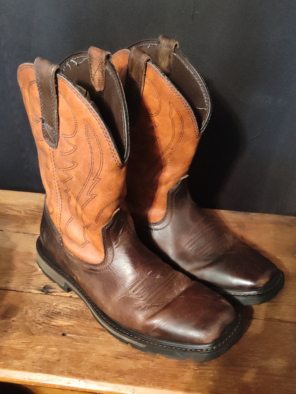 Ariat Brown and Tan Two-Tone Leather Cowboy Boots 10.5